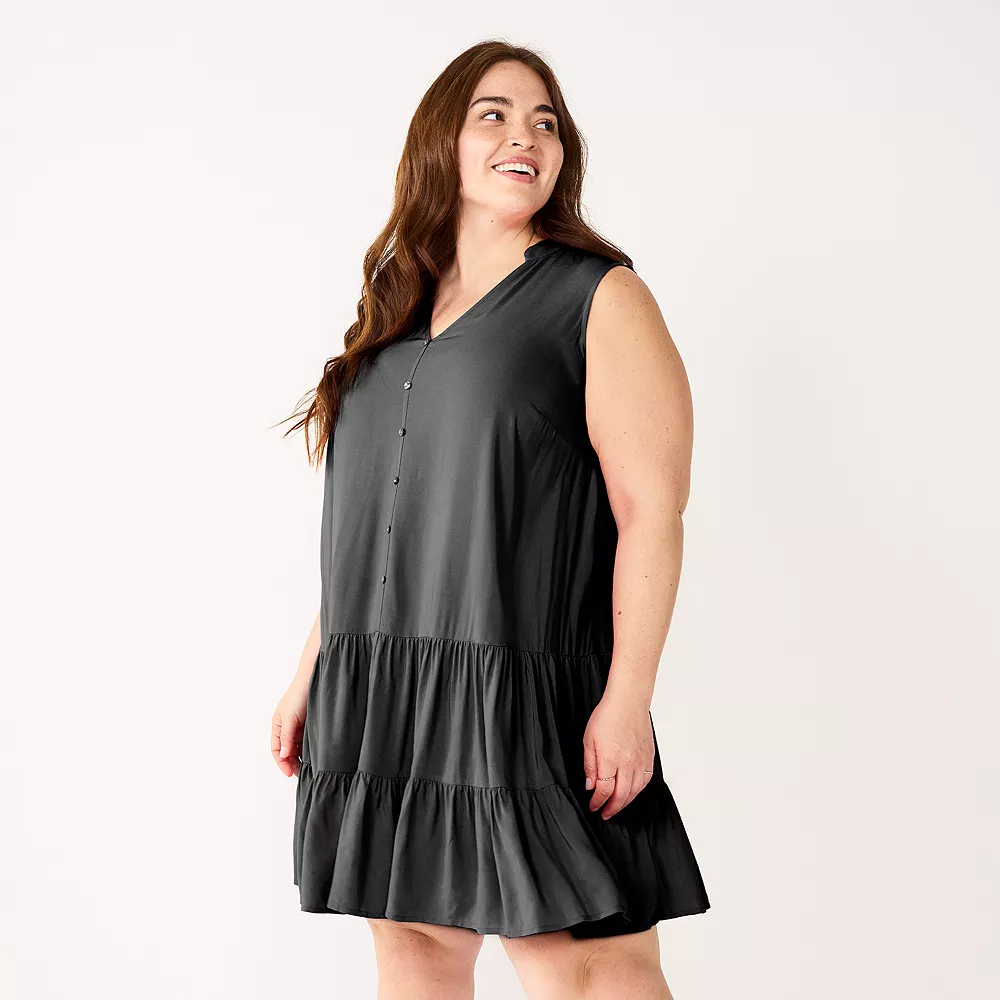Plus Size Nine West Sleeveless Button-Front Tiered Drop Waist Dress 5 Plus Size Nine West Sleeveless Button-Front Tiered Drop Waist Dress - Image 3