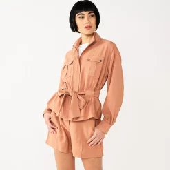 Women's Nine West Belted Utility Jacket -Clothing Sales Store 5562161 Mocha Frosting