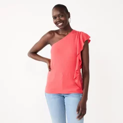 Women's Nine West One-Shoulder Flutter Sleeve Top -Clothing Sales Store 5562167 Sicily Tomato