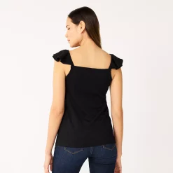 Women's Nine West Tiered Flutter Sleeveless Top -Clothing Sales Store 5562896 ALT