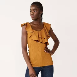 Women's Nine West Tiered Flutter Sleeveless Top -Clothing Sales Store 5562896 Light Bronze