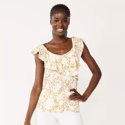 Women's Nine West Tiered Flutter Sleeveless Top -Clothing Sales Store 5562896 White Waves