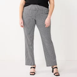 Plus Size Nine West Slimming High-Waisted Bootcut Pants -Clothing Sales Store 5563395 Black White Mini Plaid
