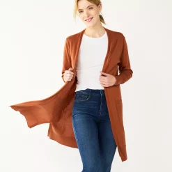 Petite Nine West High Slit Duster Cardigan -Clothing Sales Store 5568865 Mocha Frosting