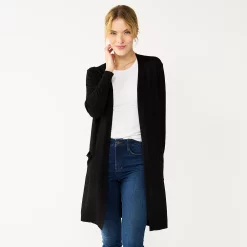 Women's Nine West High Slit Duster Cardigan -Clothing Sales Store 5569252 Black