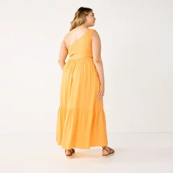 Plus Size Nine West One-Shoulder Smocked Maxi Dress -Clothing Sales Store 5569783 ALT