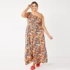 Plus Size Nine West One-Shoulder Smocked Maxi Dress -Clothing Sales Store 5569783 Abstract Fronds