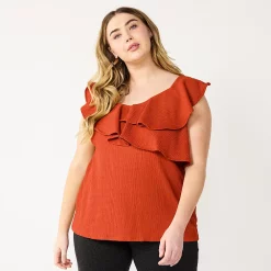 Plus Size Nine West Sleeveless Ruffle Detail Top -Clothing Sales Store 5570041 Dogwood Leaf