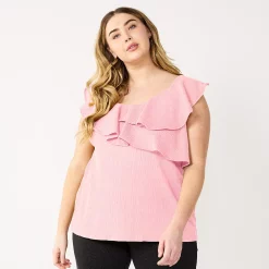 Plus Size Nine West Sleeveless Ruffle Detail Top -Clothing Sales Store 5570041 Lilac Necklace