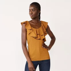 Petite Nine West Ruffle Neck Top -Clothing Sales Store 5570512 Light Bronze