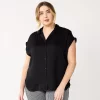 Plus Size Nine West Short Sleeve Easy Lapel Shirt -Clothing Sales Store 5570557 Black