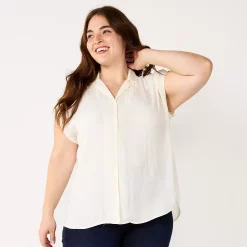Plus Size Nine West Short Sleeve Easy Lapel Shirt -Clothing Sales Store 5570557 Daisy Dew