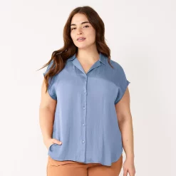 Plus Size Nine West Short Sleeve Easy Lapel Shirt -Clothing Sales Store 5570557 Kelly Lavender