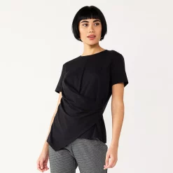Women's Nine West Asymmetric Short Sleeve Crewneck Top -Clothing Sales Store 5570845 Black