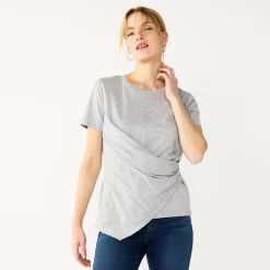 Women's Nine West Asymmetric Short Sleeve Crewneck Top -Clothing Sales Store 5570845 Gray Fox Heather