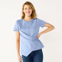 Women's Nine West Asymmetric Short Sleeve Crewneck Top -Clothing Sales Store 5570845 Kelly Lavender