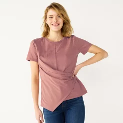 Women's Nine West Asymmetric Short Sleeve Crewneck Top -Clothing Sales Store 5570845 Mai Mauve