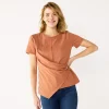 Women's Nine West Asymmetric Short Sleeve Crewneck Top -Clothing Sales Store 5570845 Mocha Frosting