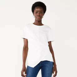 Women's Nine West Asymmetric Short Sleeve Crewneck Top -Clothing Sales Store 5570845 White