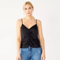Women's Nine West Ruched Drawstring Front Tank -Clothing Sales Store 5576995 Black