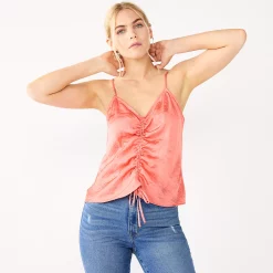 Women's Nine West Ruched Drawstring Front Tank -Clothing Sales Store 5576995 Cruz Coral
