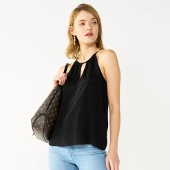 Women's Nine West High Neck Keyhole Tank -Clothing Sales Store 5577411 Black