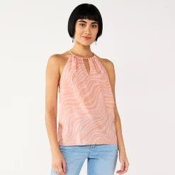 Women's Nine West High Neck Keyhole Tank -Clothing Sales Store 5577411 Pink Waves