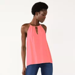 Women's Nine West High Neck Keyhole Tank -Clothing Sales Store 5577411 Simply Coral