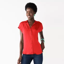 Women's Nine West Short Sleeve Easy Lapel Shirt -Clothing Sales Store 5577441 Parker Orange