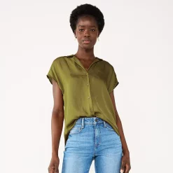 Women's Nine West Short Sleeve Easy Lapel Shirt -Clothing Sales Store 5577441 Sergio Olive