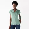 Women's Nine West Short Sleeve Easy Lapel Shirt -Clothing Sales Store 5577441 Signature Green
