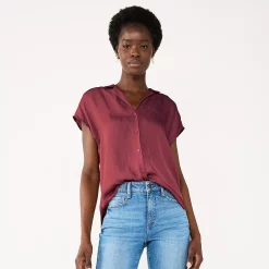 Women's Nine West Short Sleeve Easy Lapel Shirt -Clothing Sales Store 5577441 Vintage Wine