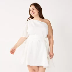 Plus Size Nine West Asymmetrical Fit & Flare Dress -Clothing Sales Store 5578106 White Knight