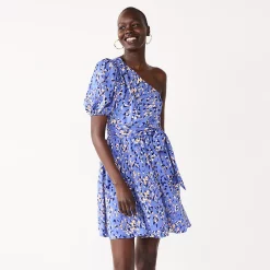 Women's Nine West One-Shoulder Fit-and-Flare Dress -Clothing Sales Store 5578724 Brushy Animal