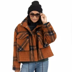 Women's Nine West Bomber Shacket -Clothing Sales Store 5578771 Sienna Brown Plaid