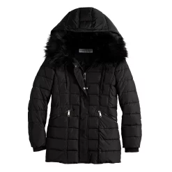 Women's Nine West Faux-Fur Collar Short Puffer Jacket -Clothing Sales Store 5578772 ALT5