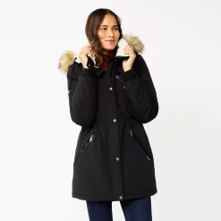 Women's Nine West Sherpa Trim Parka Coat -Clothing Sales Store 5578773 Black
