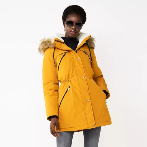 Women's Nine West Sherpa Trim Parka Coat 4 Women's Nine West Sherpa Trim Parka Coat -Clothing Sales Store 5578773 Marigold