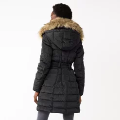 Women's Nine West Faux-Fur Collar Puffer Coat -Clothing Sales Store 5578774 ALT