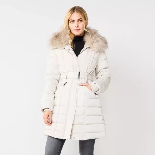 Women's Nine West Faux-Fur Collar Puffer Coat 8 Women's Nine West Faux-Fur Collar Puffer Coat -Clothing Sales Store 5578774 Marble