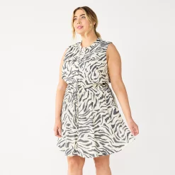 Plus Size Nine West Sleeveless Fit & Flare Utility Dress -Clothing Sales Store 5579437 Zebra Maze