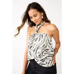 Women's Nine West Knot Halter Blouse -Clothing Sales Store 5579891 Black Zebra