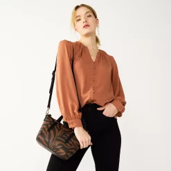 Women's Nine West Button Front Balloon Sleeve Tunic -Clothing Sales Store 5581079 Mocha Frosting