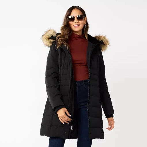 Women's Nine West Faux-Fur Hood Puffer Jacket 7 Women's Nine West Faux-Fur Hood Puffer Jacket -Clothing Sales Store 5582728 Black