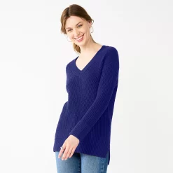 Women's Nine West Stitch Front V-Neck Sweater -Clothing Sales Store 5585833 Clara Purple