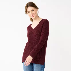 Women's Nine West Stitch Front V-Neck Sweater -Clothing Sales Store 5585833 Maddie Plum