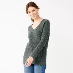 Women's Nine West Stitch Front V-Neck Sweater -Clothing Sales Store 5585833 Signature Green