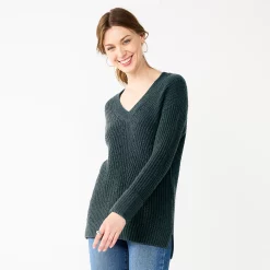 Women's Nine West Stitch Front V-Neck Sweater -Clothing Sales Store 5585833 Storm Surge
