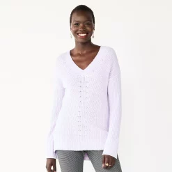 Women's Nine West Stitch Front V-Neck Sweater -Clothing Sales Store 5585833 Wisteria Heather