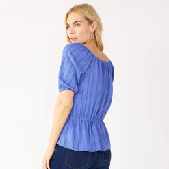 Women's Nine West Puff Sleeve Square Neck Peplum Top -Clothing Sales Store 5594992 ALT